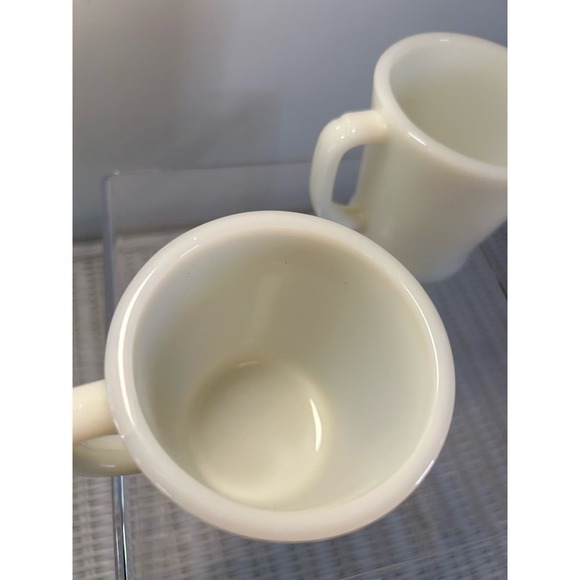 2 Vintage Fire King Ivory Off White Coffee Mug Cup D-Handle Oven Ware - Picture 3 of 12